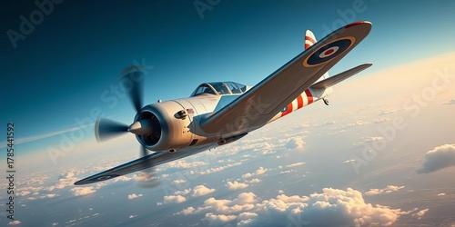 Vintage British airplane, Harvard model, in flight,  outdoor,  airshow