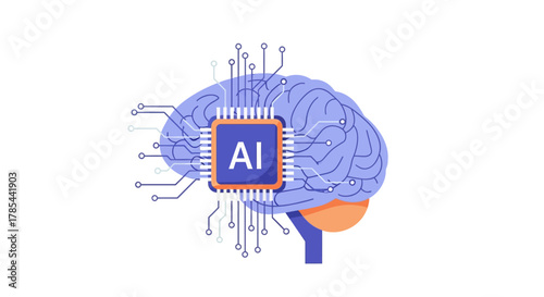 Artificial Intelligence Brain Concept: Neural Network Processing Data