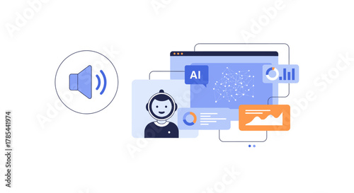 Voice AI chatbot and data analysis interface symbolizing smart technology
