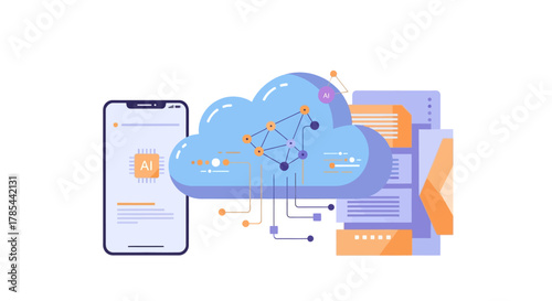 Cloud Computing and Artificial Intelligence Integration Illustration