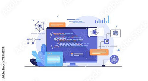 Artificial intelligence development and machine learning concept illustration