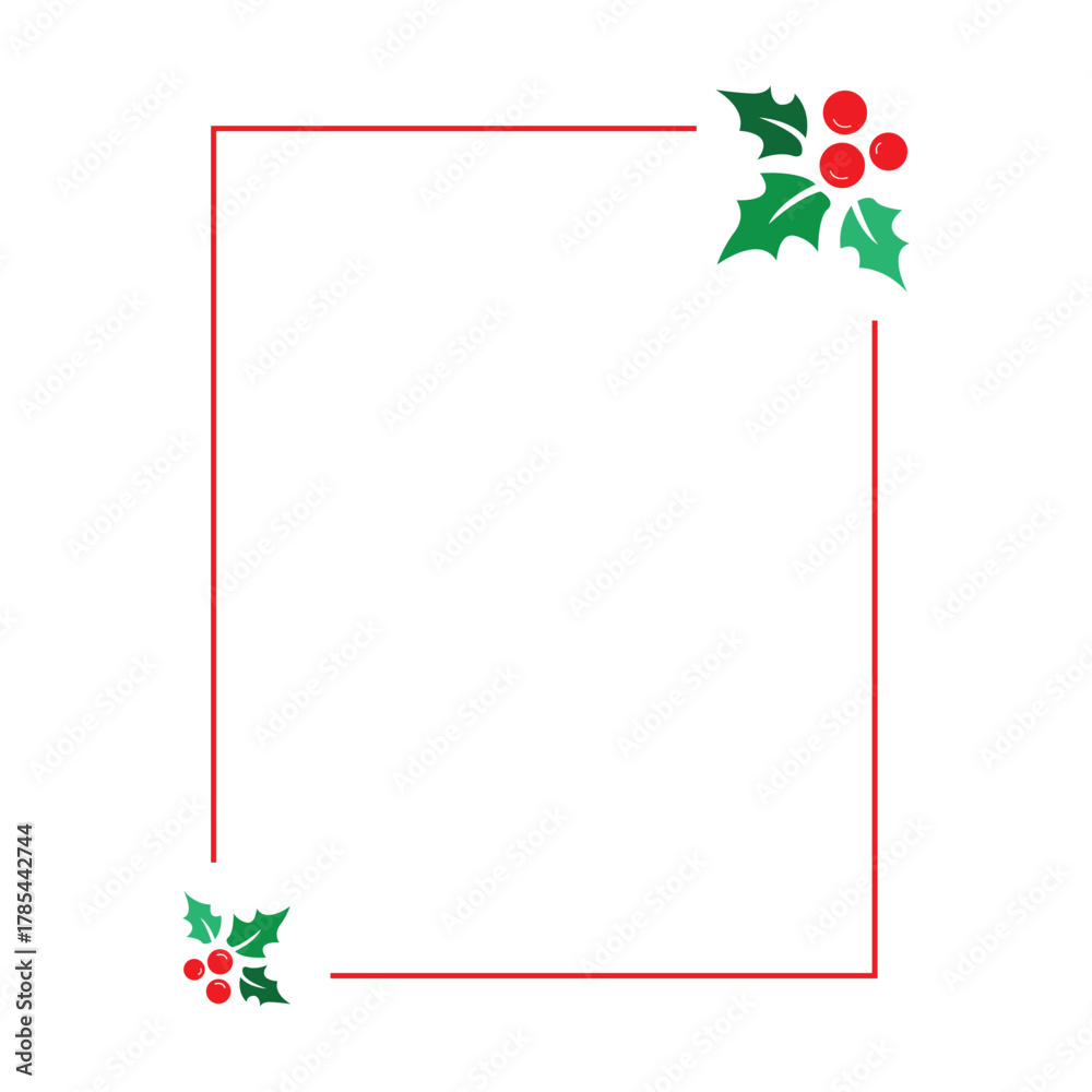 Obraz premium Elegant festive holiday frame with traditional holly and berries, perfect for Christmas cards and seasonal greeting designs, embodying a cheerful winter concept