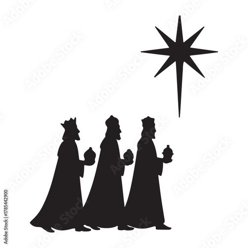 Three Wise Men Following a Star Silhouette, Religious Christmas Iconography