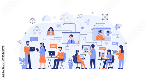 dynamic team collaboration and remote work solution illustration