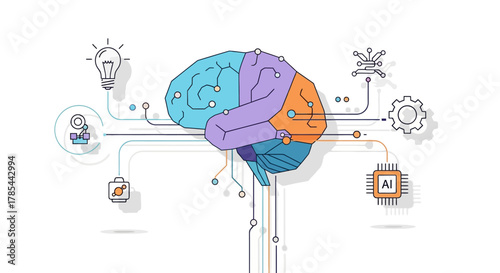 Innovative Brain Integration with Technology and Artificial Intelligence Concept
