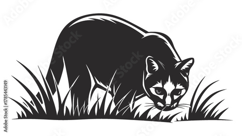 Vector Illustration of a cat in a Green Meadow.