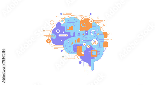 Conceptual illustration of an interconnected brain processing data