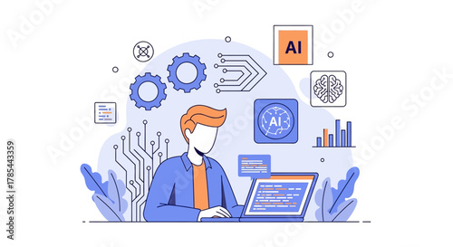 Innovative Programmer Engaged in Artificial Intelligence Development Task