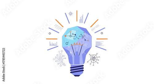 Creative infographic of a lightbulb with geometric brain patterns symbolising