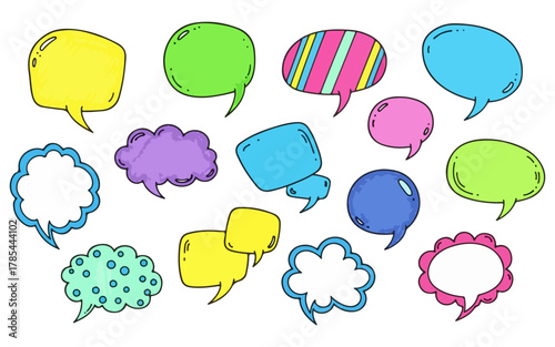 Colorful Hand Drawn Speech Bubbles and Thought Clouds Collection for Communication Design