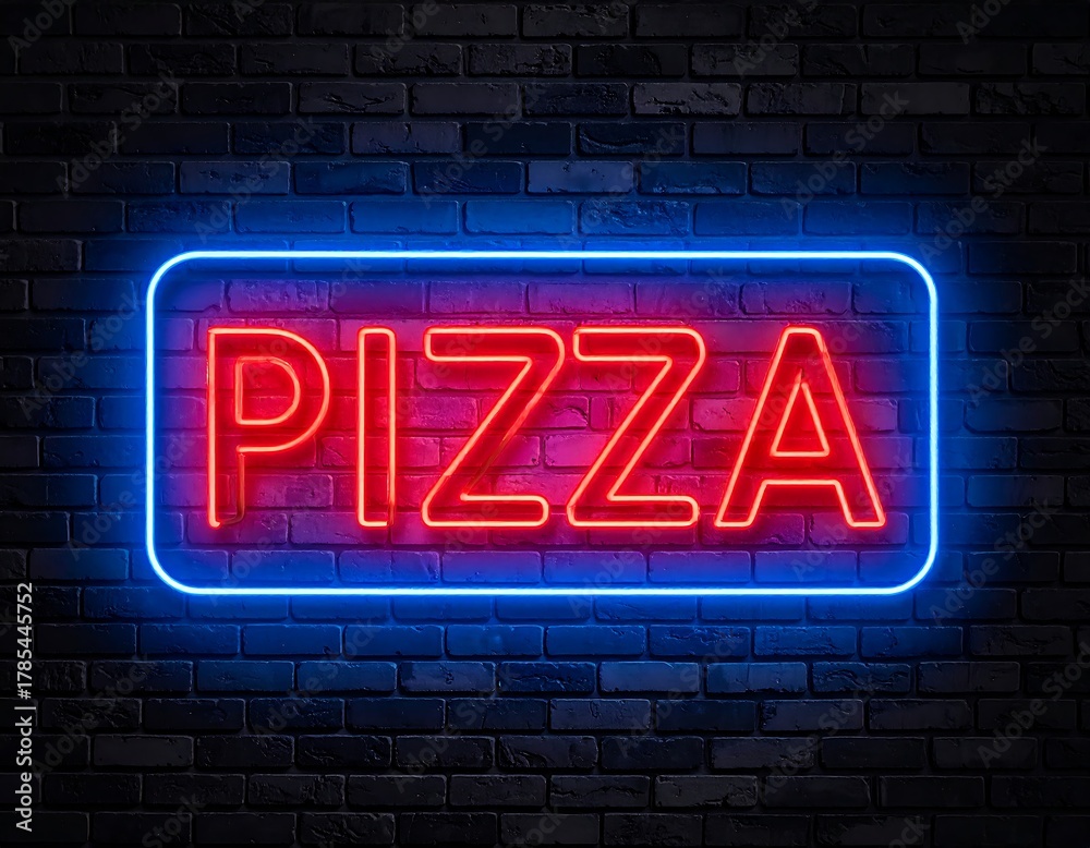 Obraz premium Neon sign on a brick wall, displaying the word 