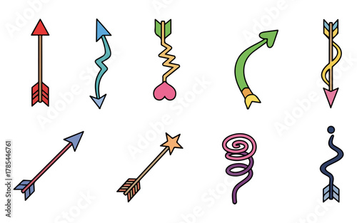 Collection of Colorful Decorative Arrows and Symbols on White Background