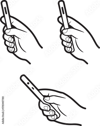 Hand holding a mobile phone, different grips