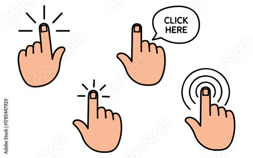 Hand Cursor Clicking Button Icon Set, Digital Interaction and Web Navigation Elements