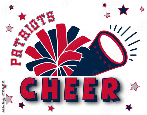 Cheerleader and Patriots Football Illustration. Cheerleading Megaphone and Pom-poms Vector.