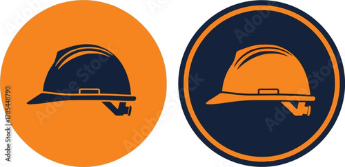Mandatory safety hard hat icon. ppe worker protection symbol for construction site signage