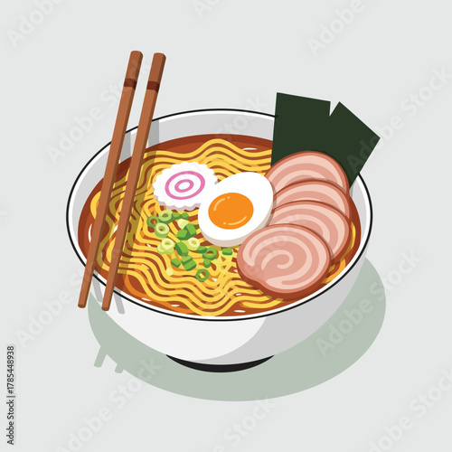 Delicious Japanese Ramen Bowl with Noodles Egg and Meat.