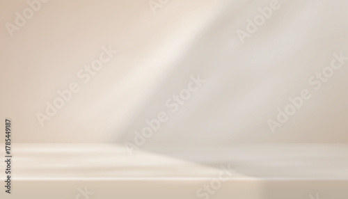 Abstract beige background for product display scene presentation with beautiful lights and shadows. Display pedestal mockup minimal scene empty stage for present product, stand, showcase, exhibition