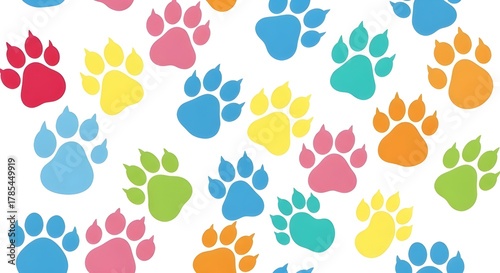 Vector seamless pattern with cat or dog footprints. Cute colorful print.  