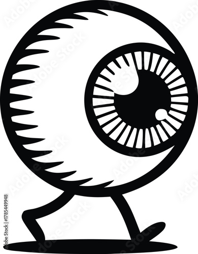 Creative outline of an eyeball walking on tiny legs