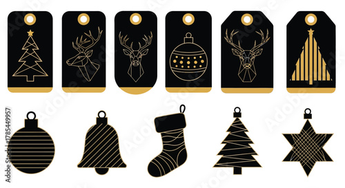 Christmas tags black and gold vector holiday gift tag set decoration