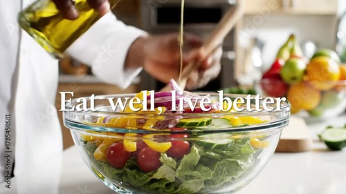 man preparing salad in kitchen