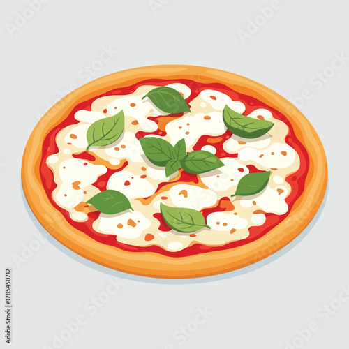 Delicious Margherita Pizza with Fresh Basil Leaves and Mozzarella Cheese.