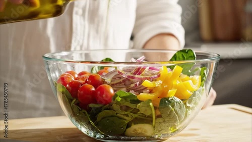 man preparing salad in kitchen