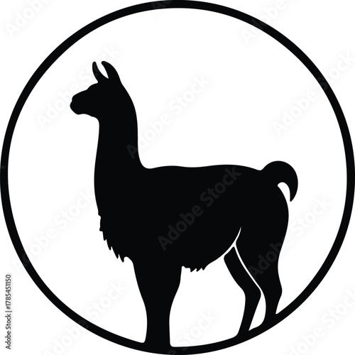 Vector llama standing inside circle logo template silhouette illustration