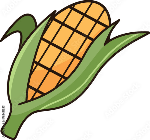 Yellow corn cartoon clip art in a green cob