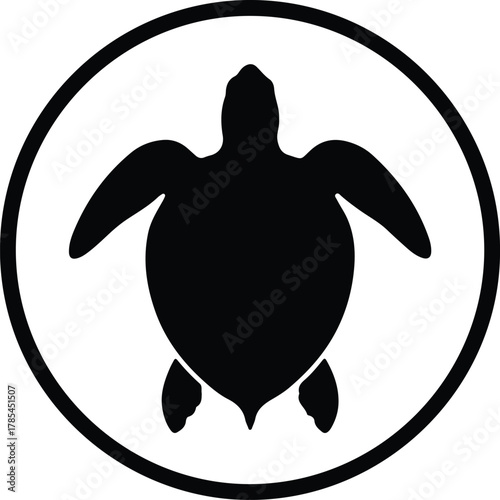 Vector sea turtle black silhouette logo in circle illustration