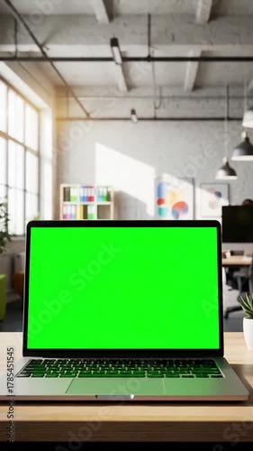 Wallpaper Mural Green Screen laptop on the desk in office shows mock up background bright creative open space loft hub with professional working scene 2 distortion, overlay, glitch, static noise, scan lines black Torontodigital.ca