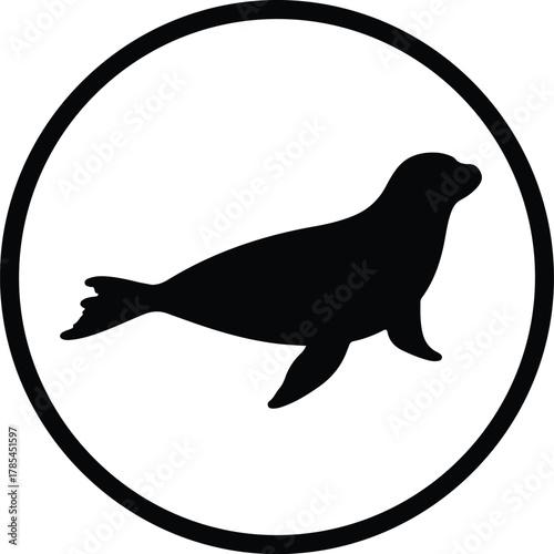 Vector seal silhouette in circle black and white illustration