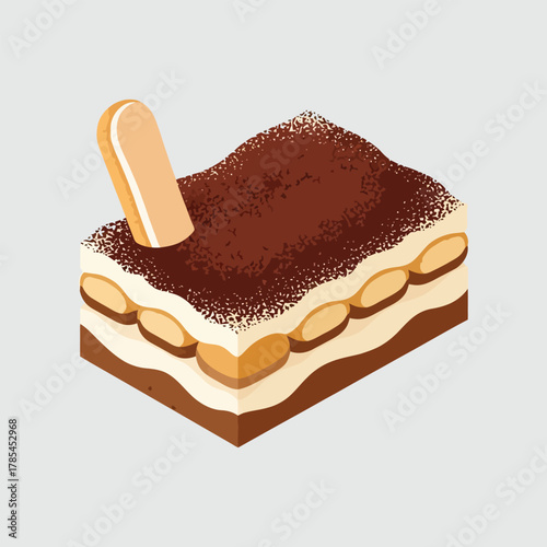 Delicious Tiramisu Slice with Cocoa Powder and Ladyfinger Biscuit.
