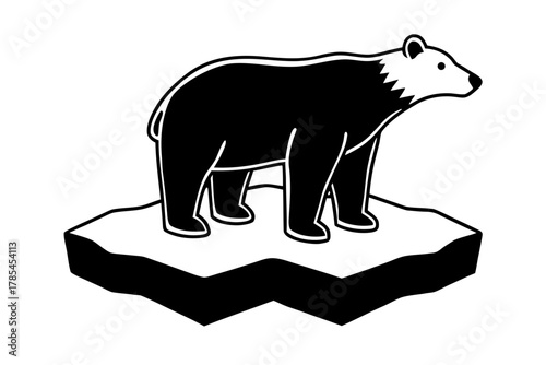 Polar bear silhouette standing on an ice floe isolated on white background silhouette