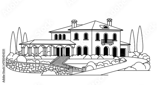 Luxury villa illustration mediterranean architecture real estate home