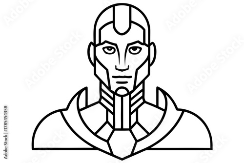 Stylized outline of a futuristic android head and shoulders silhouette isolated on white background