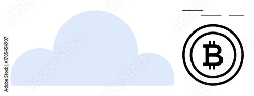 Cloud graphic alongside Bitcoin symbol suggests secure cryptocurrency transactions via digital storage. Ideal for technology, finance, blockchain, cryptocurrency, cloud storage, digital economy