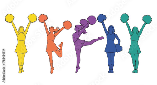 Cheerleader squad pom poms vector graphic design cheerleading illustration