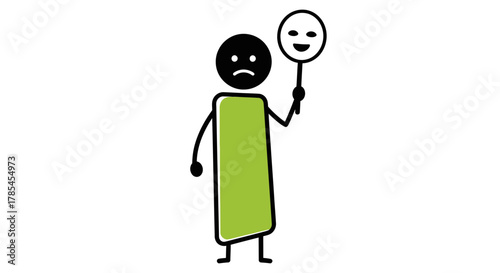 Understanding depression and wearing a mask of happiness concept art