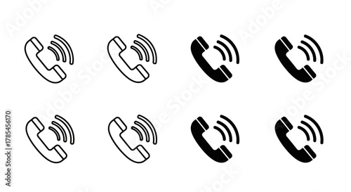 Eight black telephone handset icons displayed in a grid arrangement