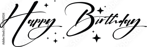 Sparkly Black and White Birthday Greeting, Fantasy Style Happy Birthday Lettering, vector, illustration.