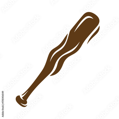 Brown wooden club with unique shape representing vintage art on white background