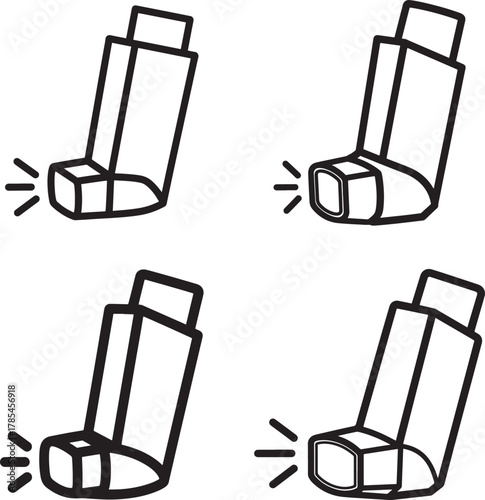 Four asthma inhaler silhouettes with spray lines