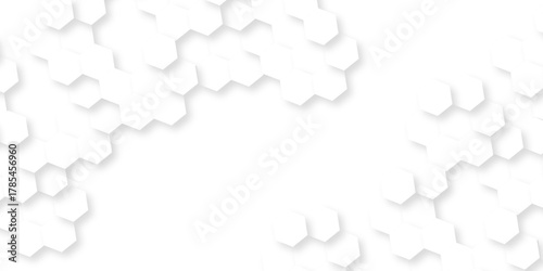 Futuristic abstract emboss white hexagon pattern vector design. Hexagon concept design abstract cube business technology background.	
