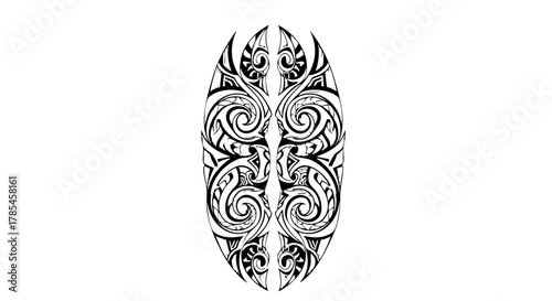 Abstract Maori Tattoo Design, Tribal Art, Cultural Symbolism, Black and White Pattern