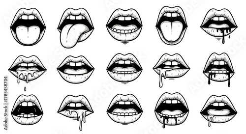 dynamic lip expressions, cartoon style mouths, graphic art, vector illustration