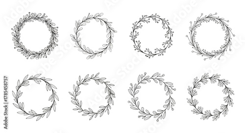 Minimalist Hand-Drawn Botanical Wreaths Collection for Design Projects