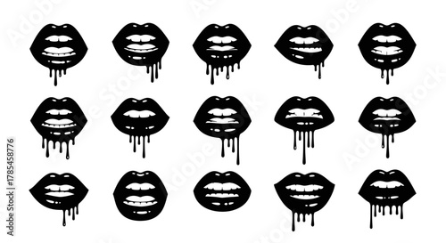 drip art lips collection graphic elements, a creative set of unique lip