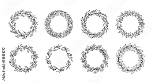 Aesthetic collection of botanical foliage wreaths with decorative leaves